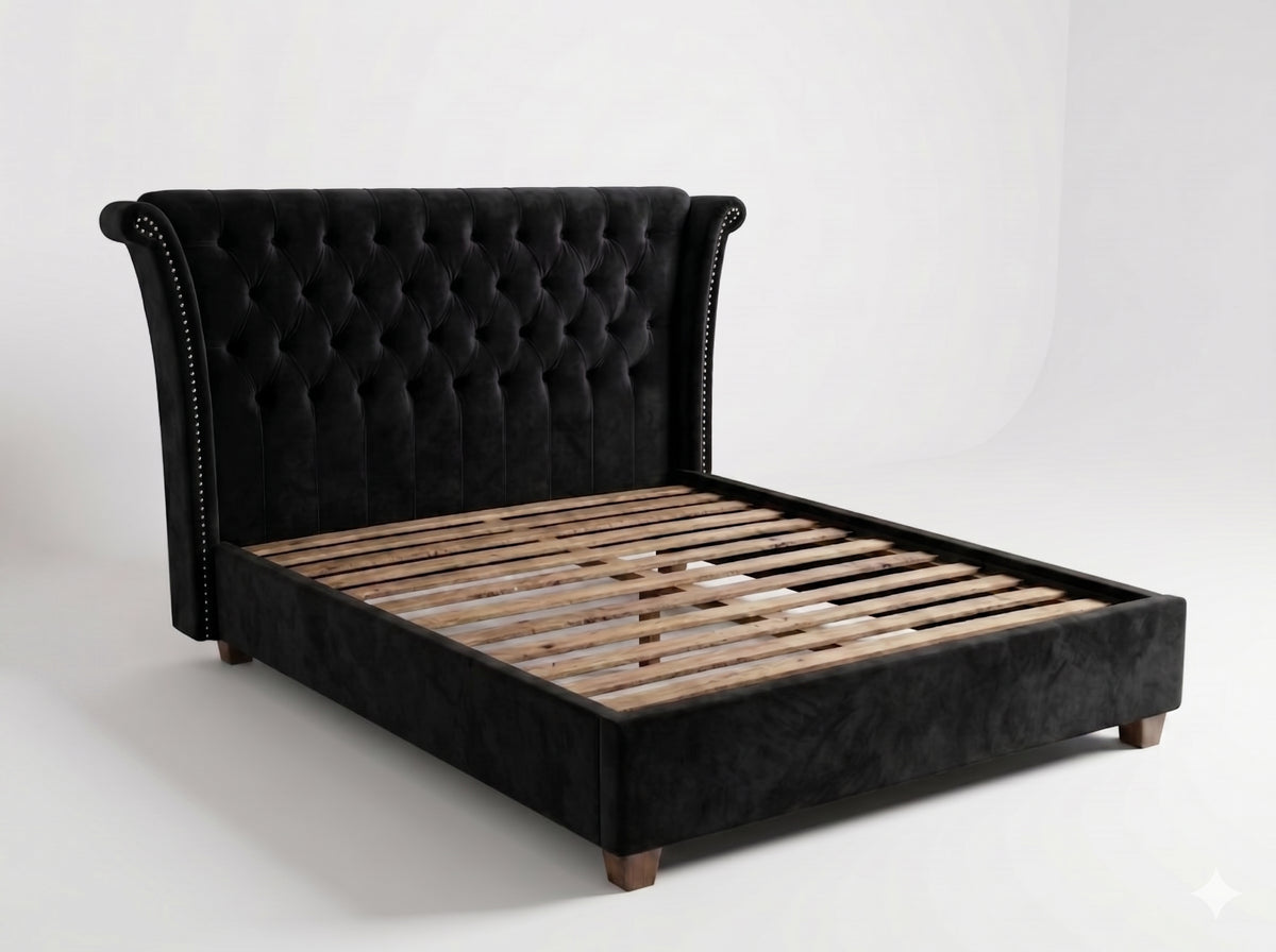 Escala Bedframe - Bagira Black Velvet - Front View | Vibe Sofas Australia