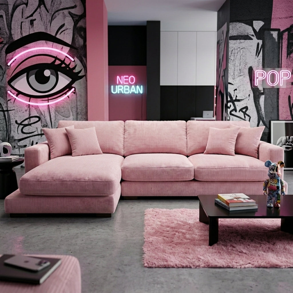 City Chaise Corduroy Baby Pink - Fabric Detail | Vibe Sofas