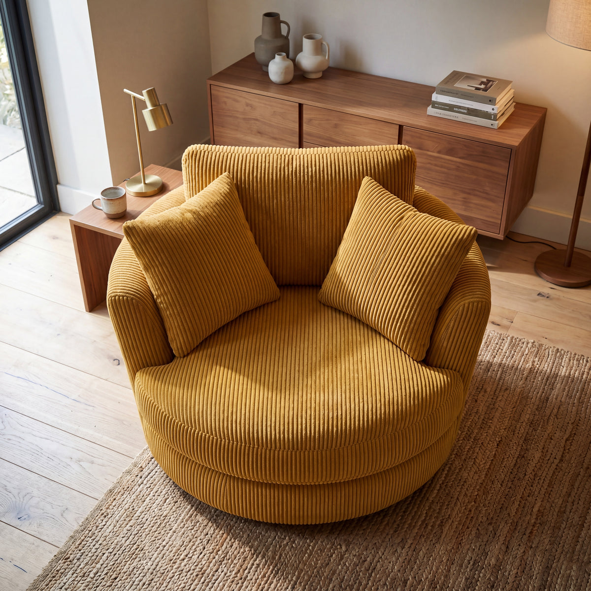 Cuddle Swivel Chair - Mustard — Lifestyle
