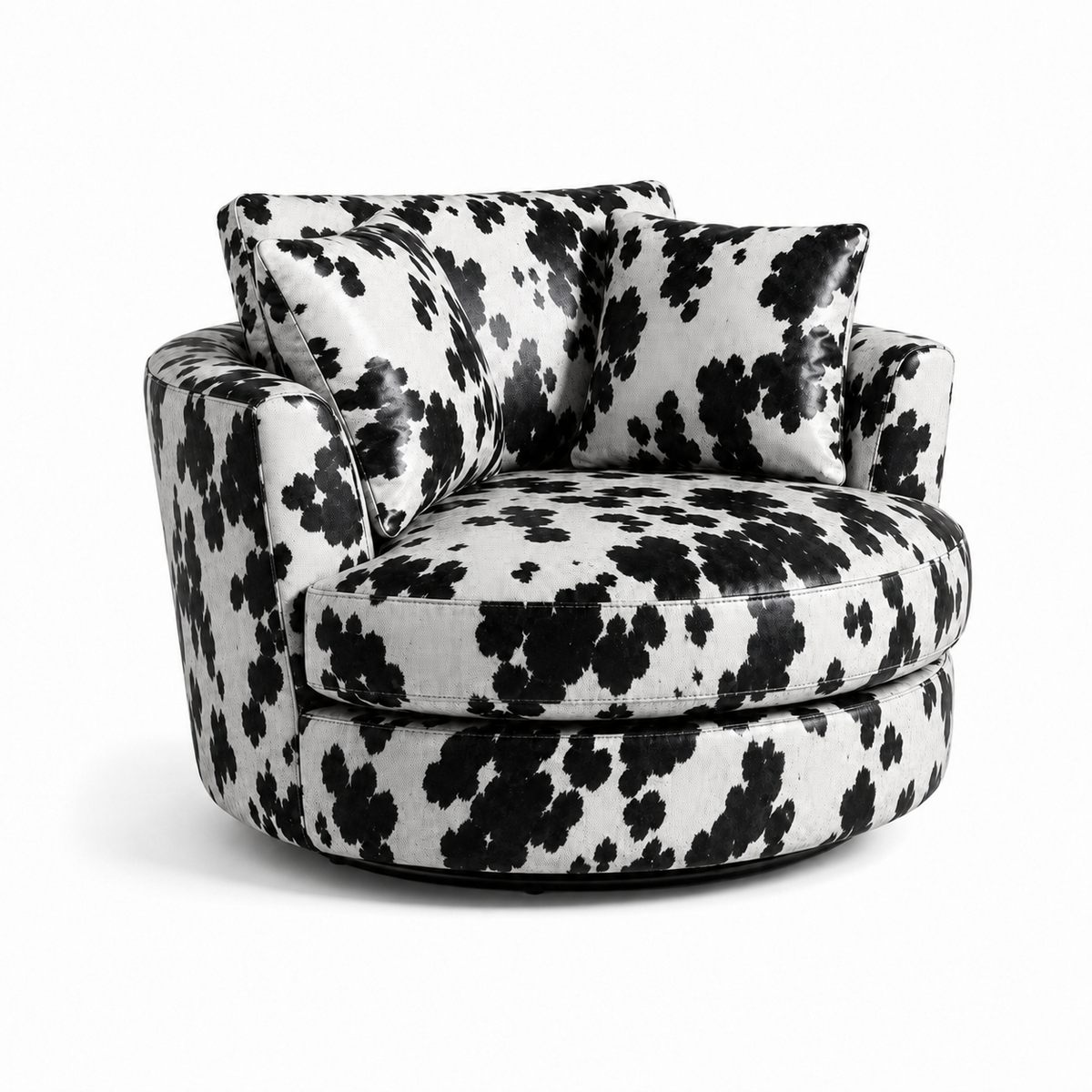 Cuddle Swivel Chair - Black Patch Cowhide Leather — Lifestyle