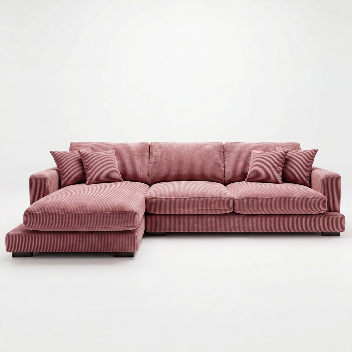 City Rose Pink Corduroy Chaise Lounge - Front View | Vibe Sofas Australia