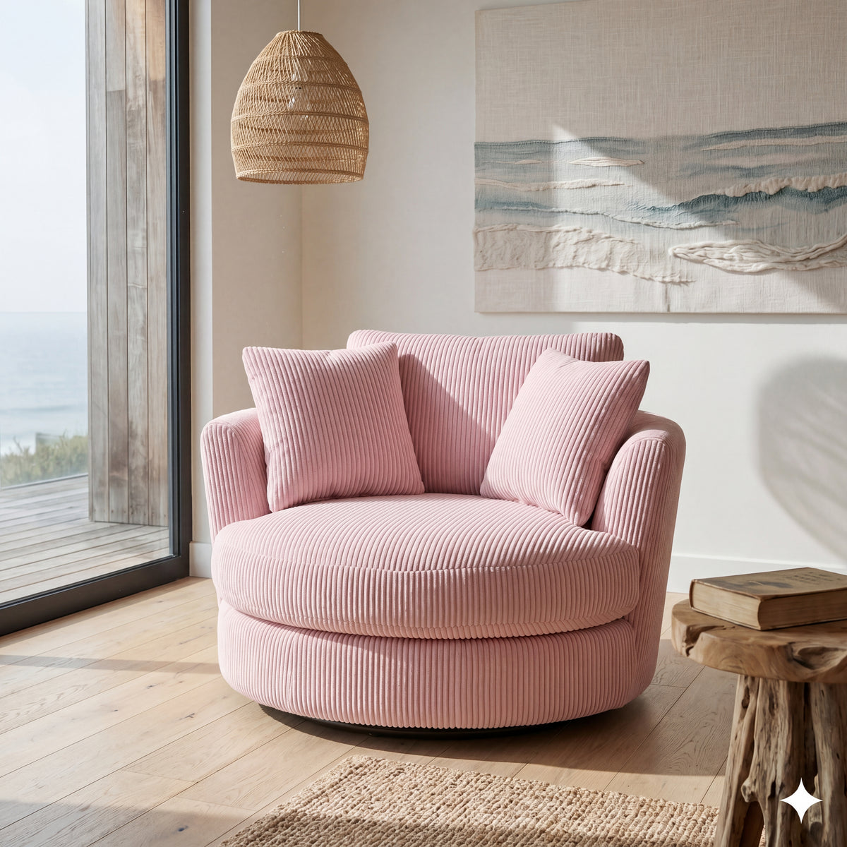 Cuddle Swivel Chair - Baby Pink - Detail Close-Up | Vibe Sofas