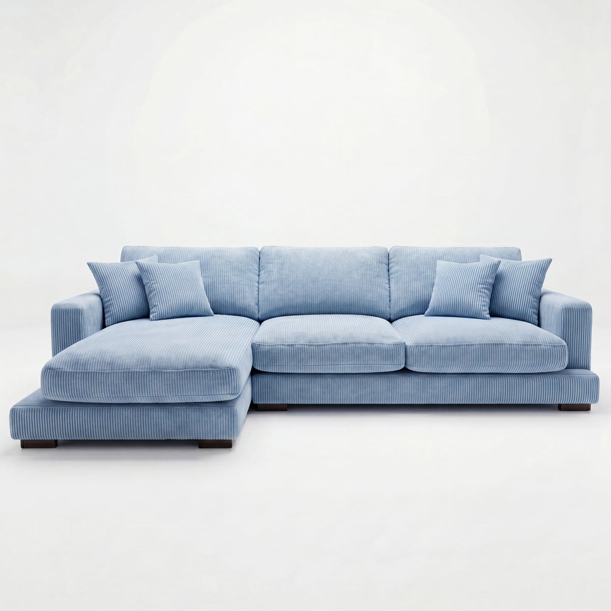City Chaise Lounge Baby Blue Corduroy - Front View | Vibe Sofas Australia