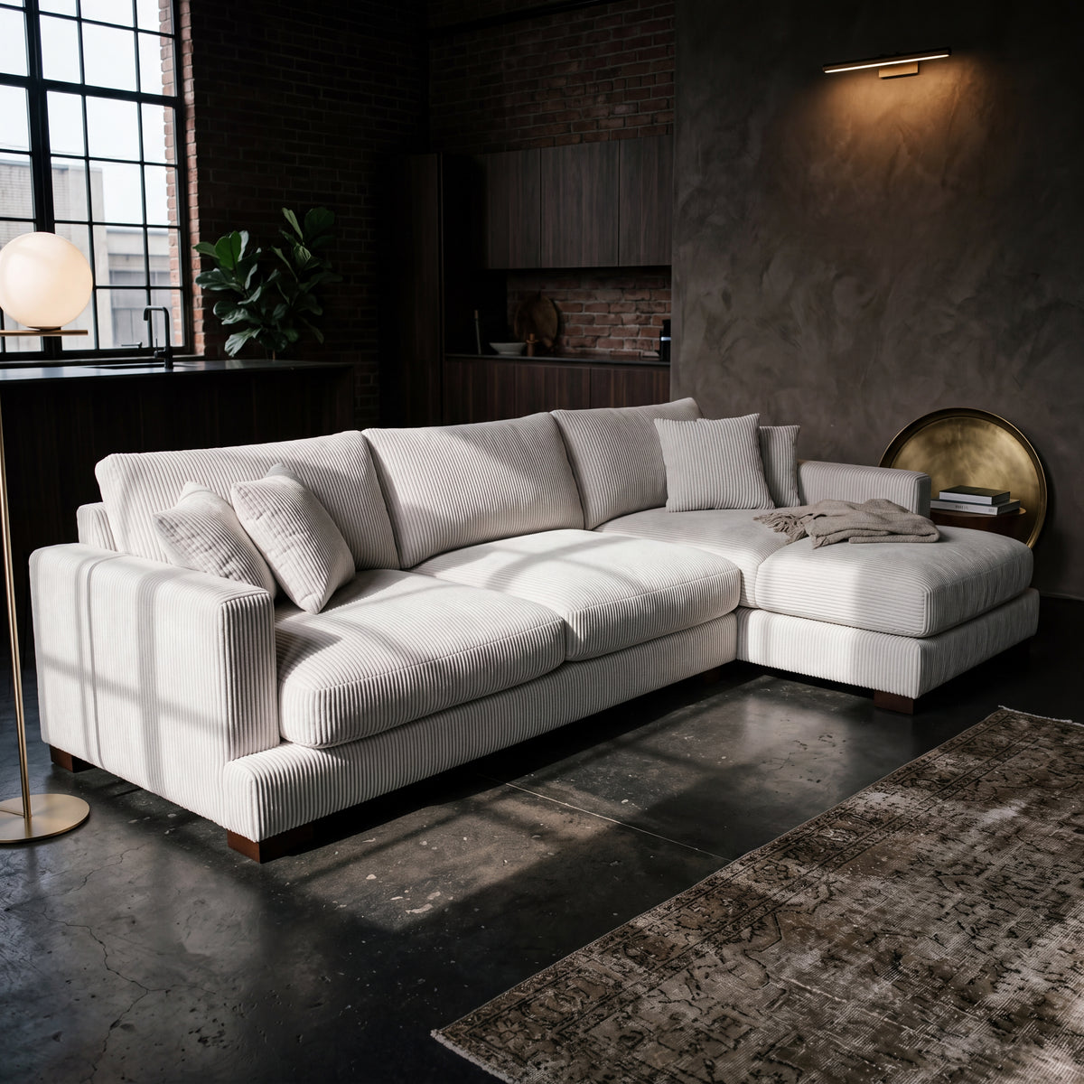 Cloud Chaise Lounge White Corduroy - Detail View