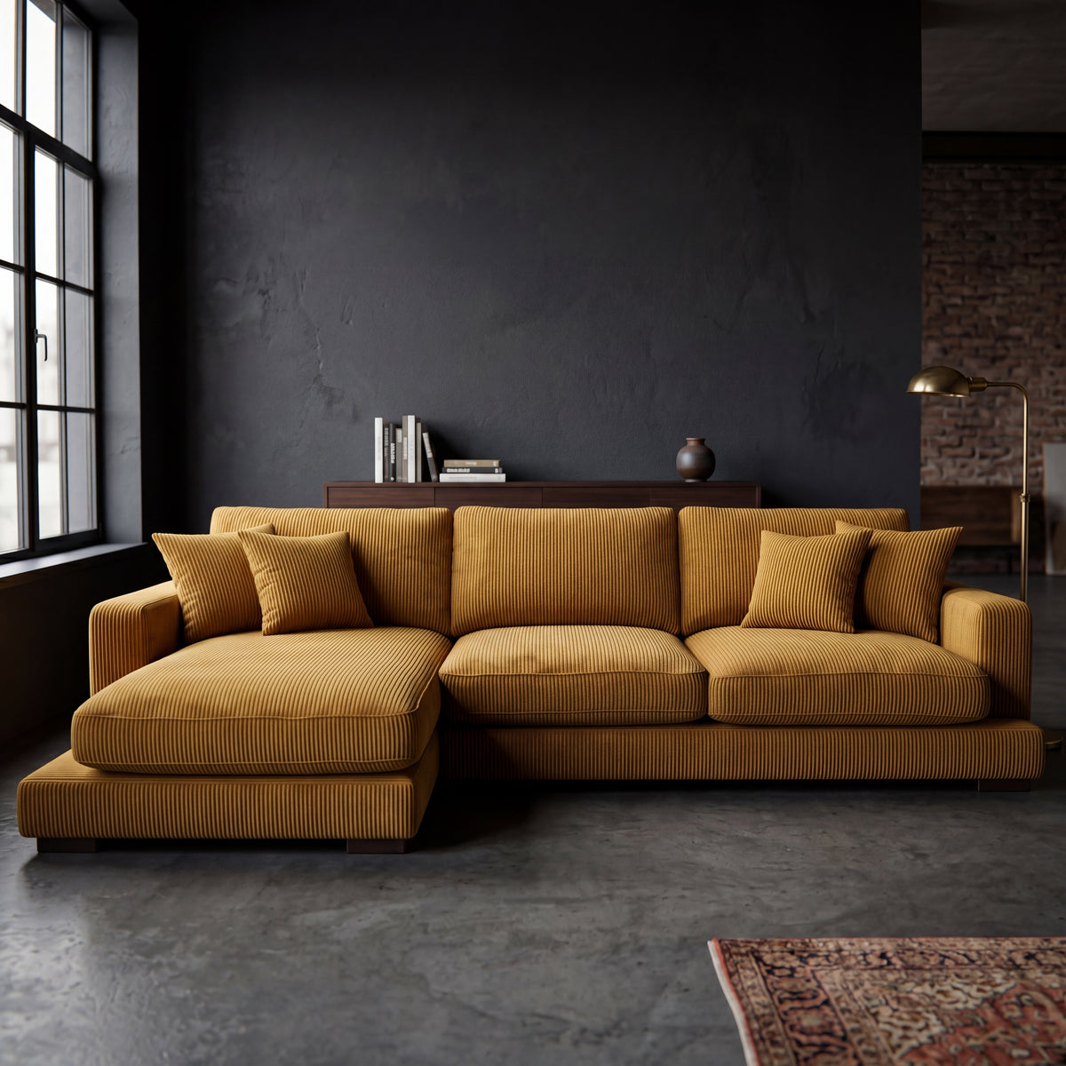 City Chaise Lounge Mustard Corduroy — Lifestyle