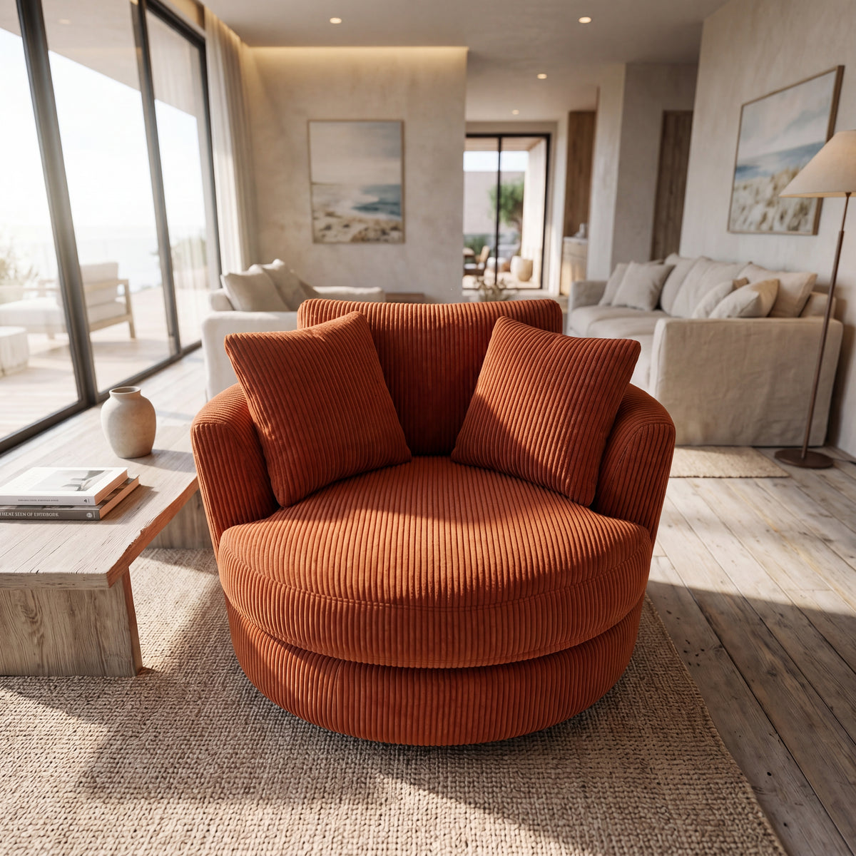 Cuddle Swivel Chair - Burnt Orange - Alternative Angle | Vibe Sofas