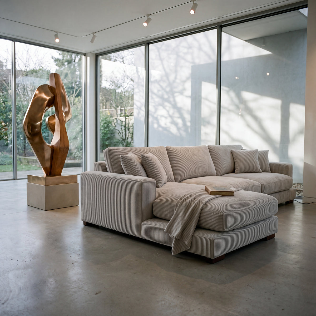City Chaise Lounge White Corduroy - Dimensions View | Vibe Sofas