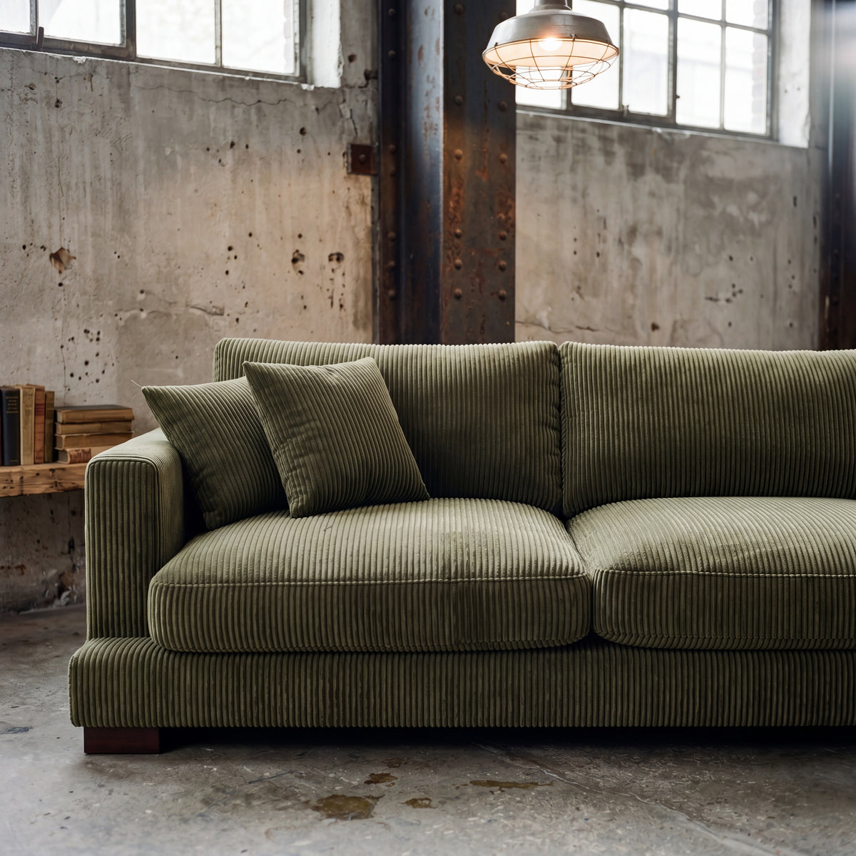 Cloud Chaise Lounge Olive Green Corduroy - Detail View