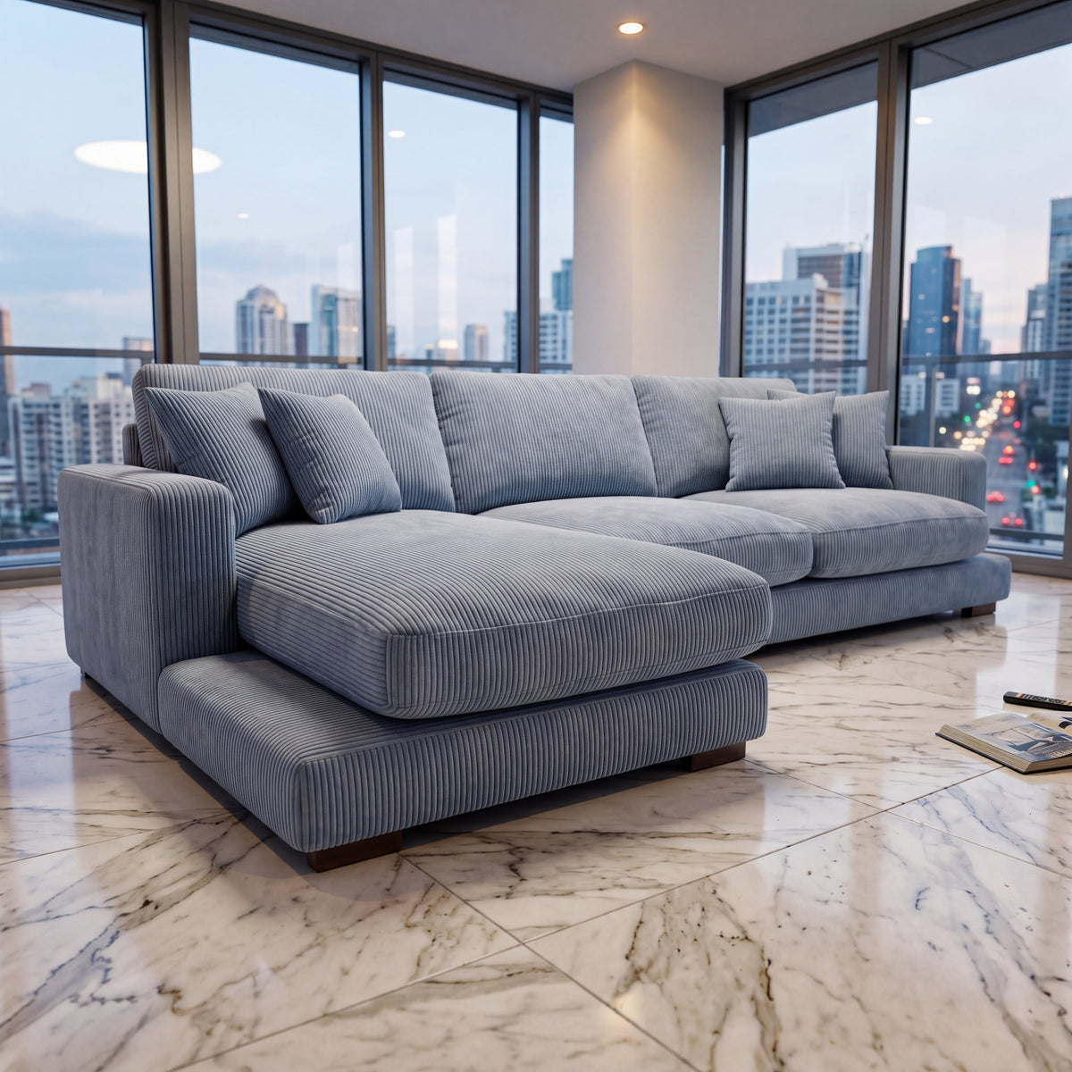 City Chaise Lounge Baby Blue Corduroy — Lifestyle