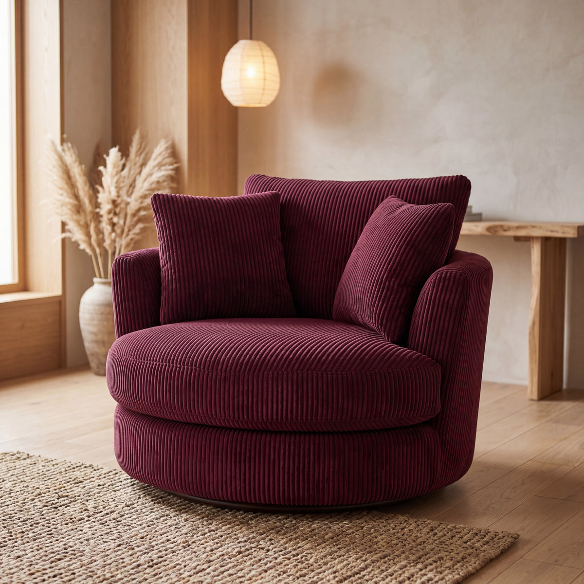 Cuddle Swivel Chair - Burgundy - Detail Close-Up | Vibe Sofas