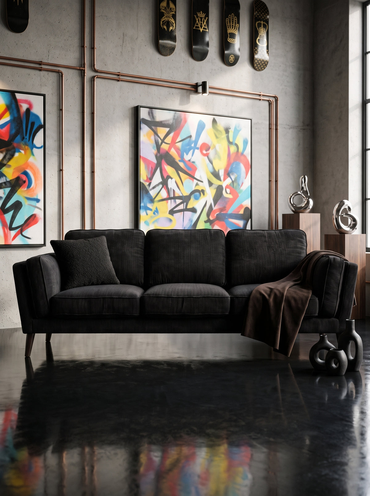 Monroe Sofa - Bagira Black Corduroy — Lifestyle