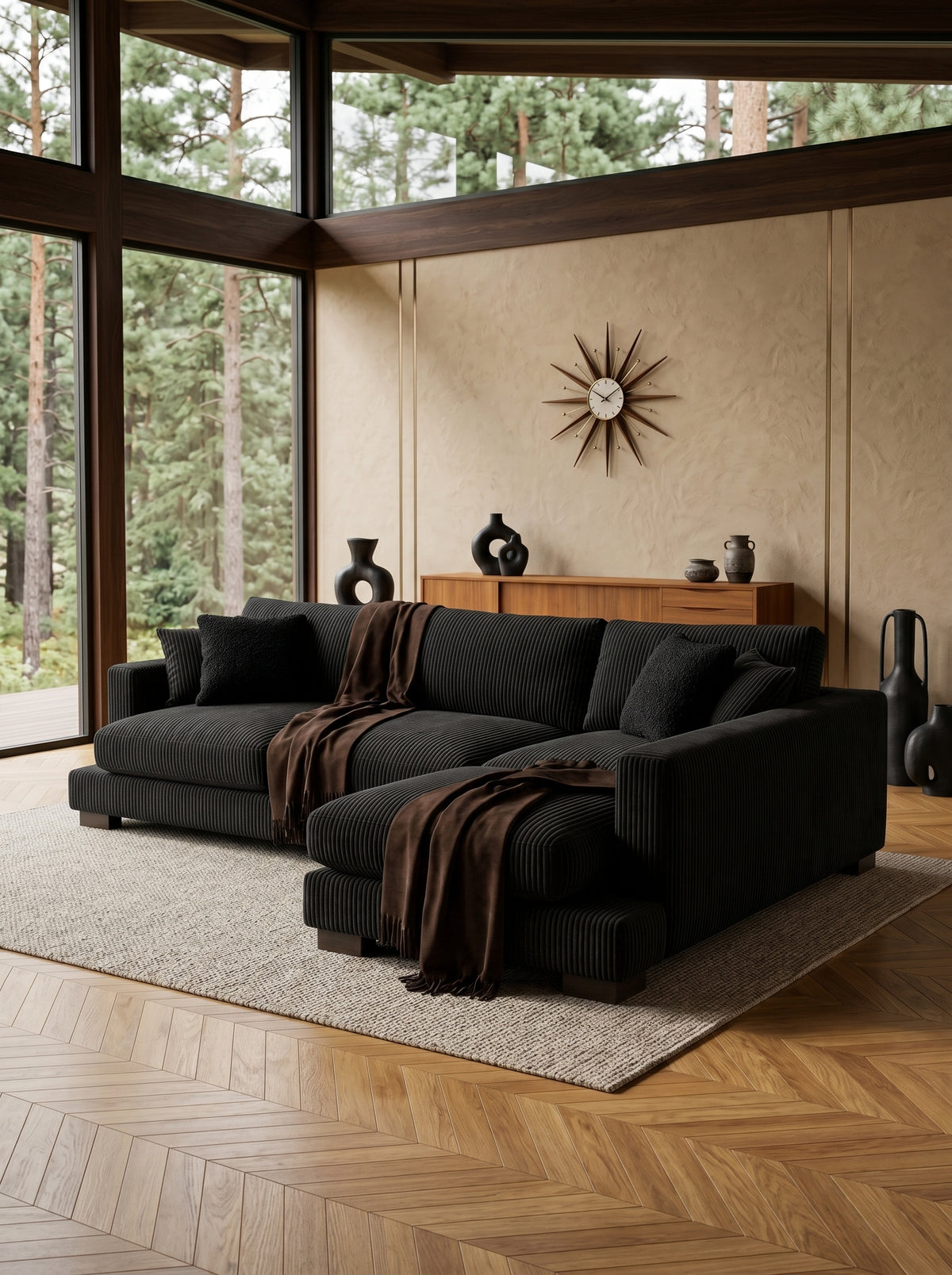 Bagira Black Corduroy Cloud Chaise Lounge