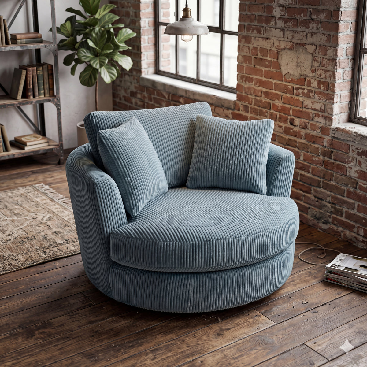 Cuddle Swivel Chair - Baby Blue - Lifestyle Setting | Vibe Sofas
