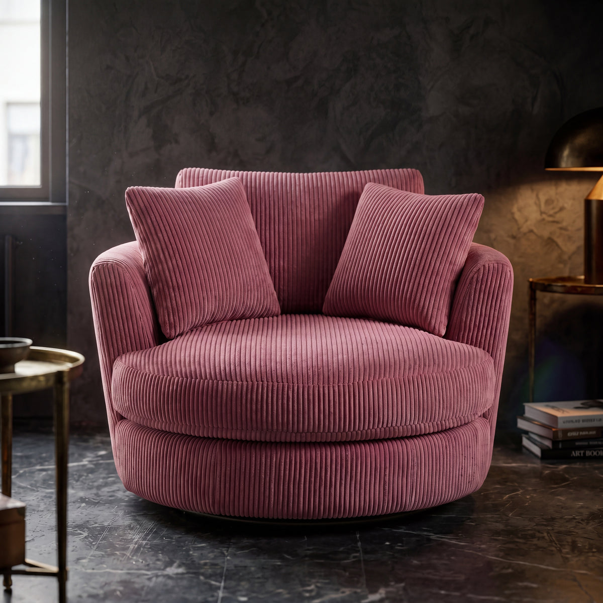 Cuddle Swivel Chair - Rose Pink - Lifestyle Setting | Vibe Sofas