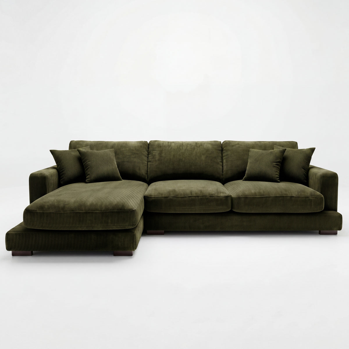 City Chaise Lounge Olive Green Corduroy - Front View | Vibe Sofas Australia