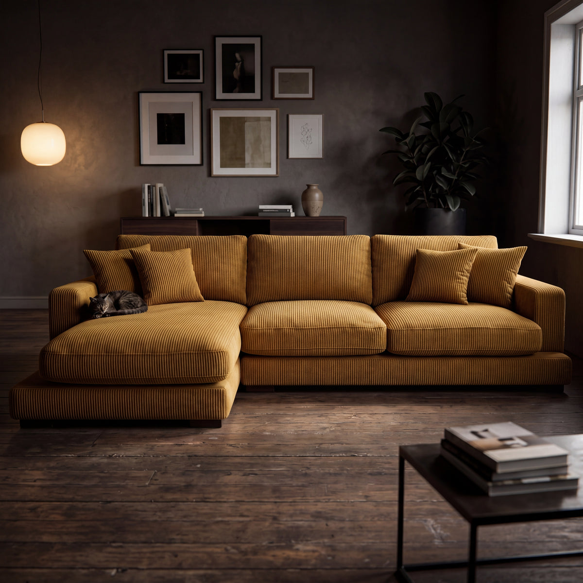 City Chaise Lounge Mustard Corduroy - Alternative Angle | Vibe Sofas