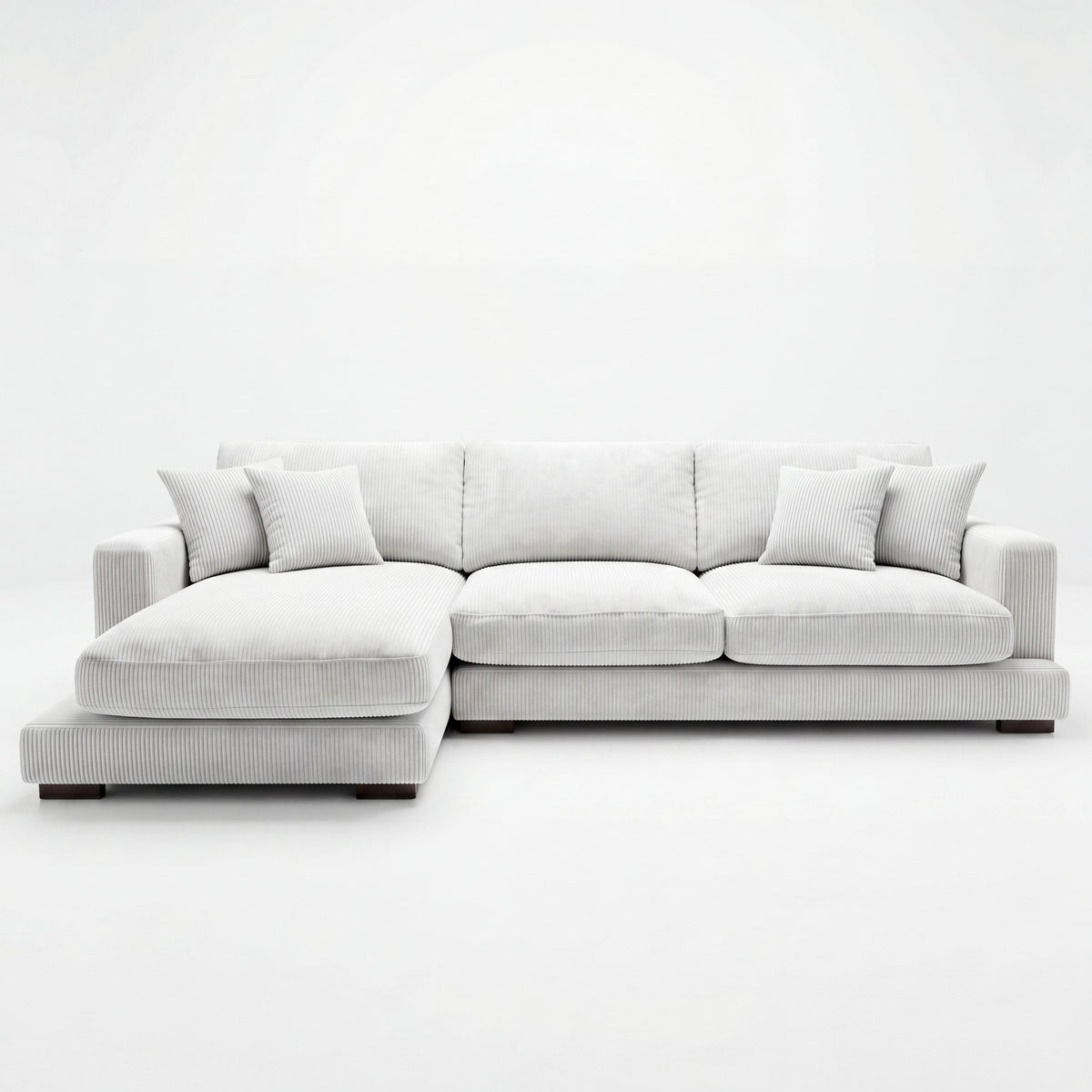 City Chaise Lounge White Corduroy - Front View | Vibe Sofas Australia
