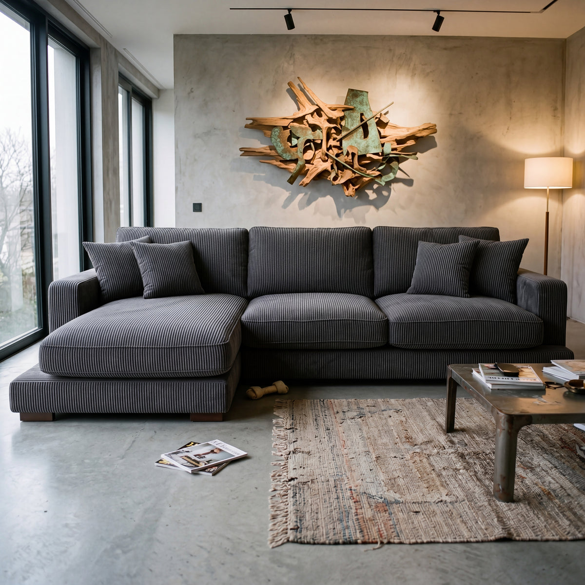 City Chaise Lounge Grey Corduroy — Lifestyle