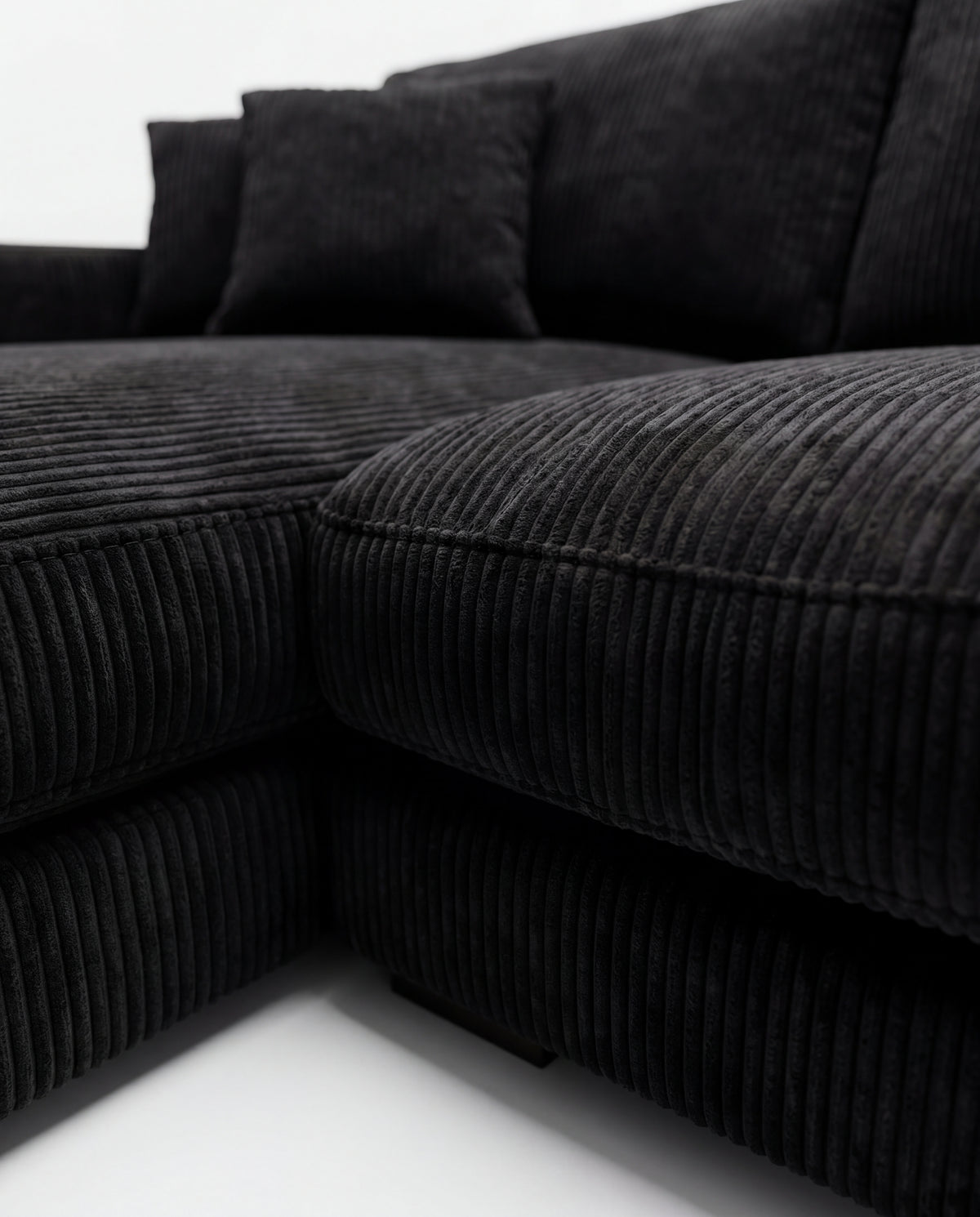 City Chaise Lounge - Bagira Black Corduroy - Dimensions View | Vibe Sofas