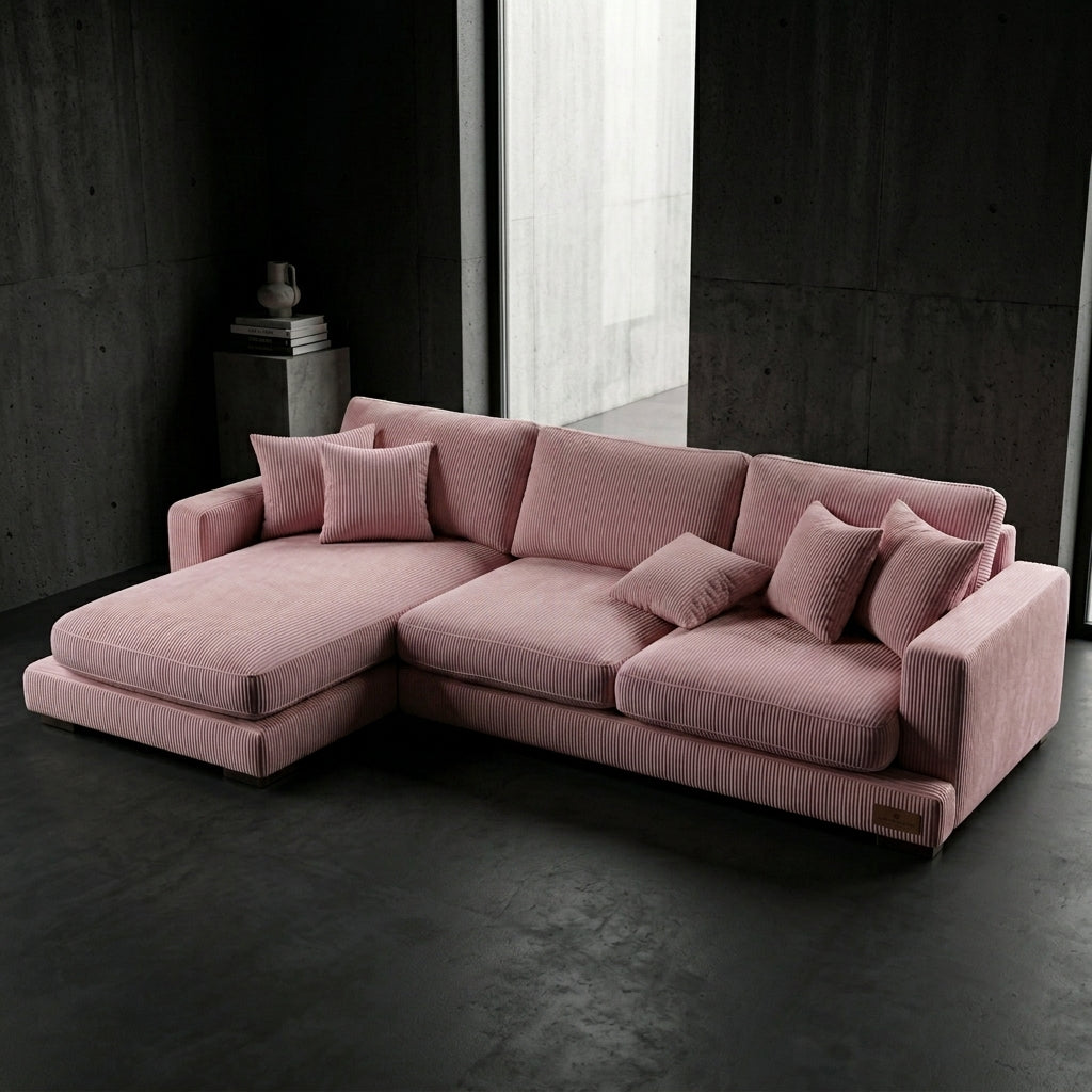 City Chaise Corduroy Baby Pink - View 1 | Vibe Sofas Australia