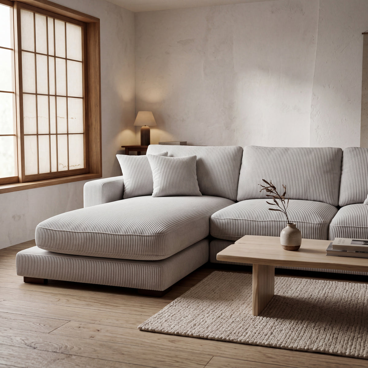 City Chaise Lounge White Corduroy - Detail Close-Up | Vibe Sofas