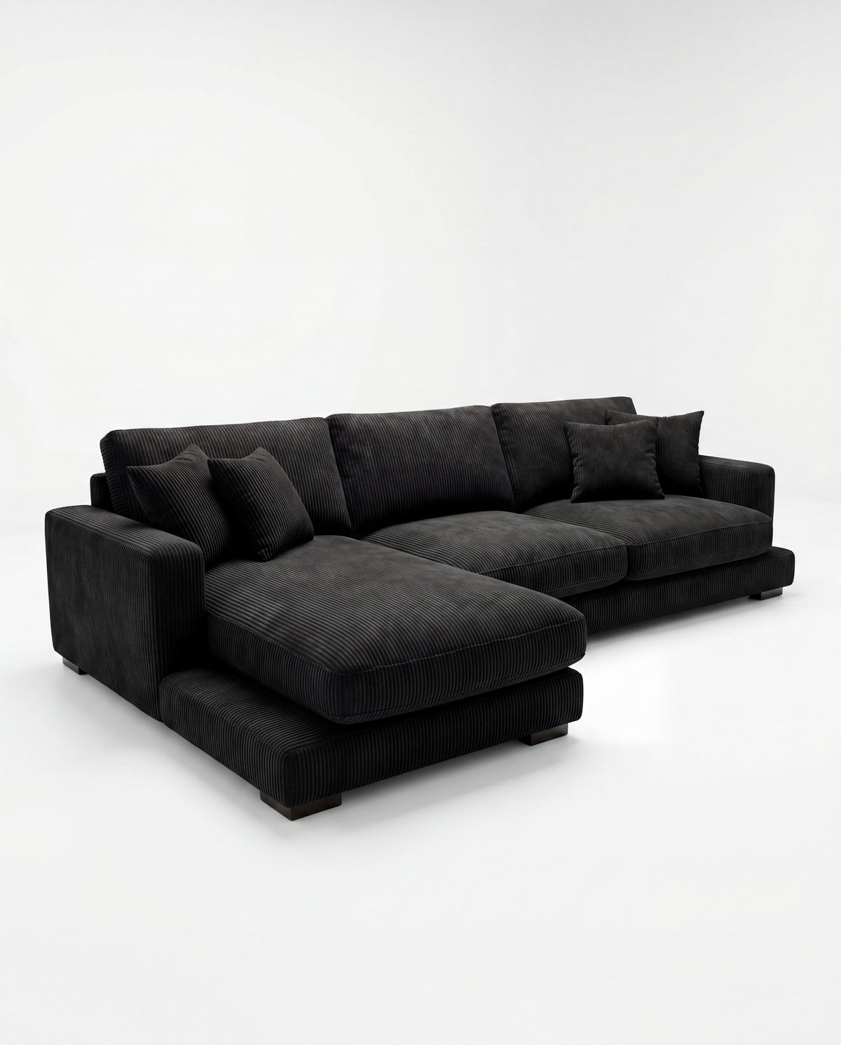 City Chaise Lounge - Bagira Black Corduroy - Detail Close-Up | Vibe Sofas