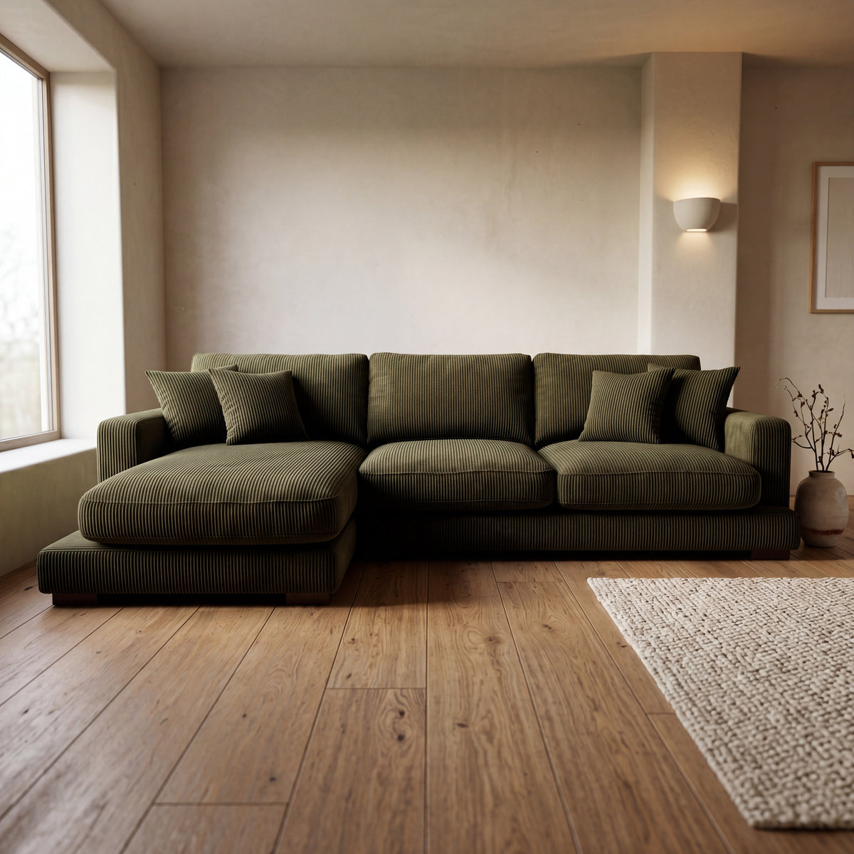 City Chaise Lounge Olive Green Corduroy — Lifestyle