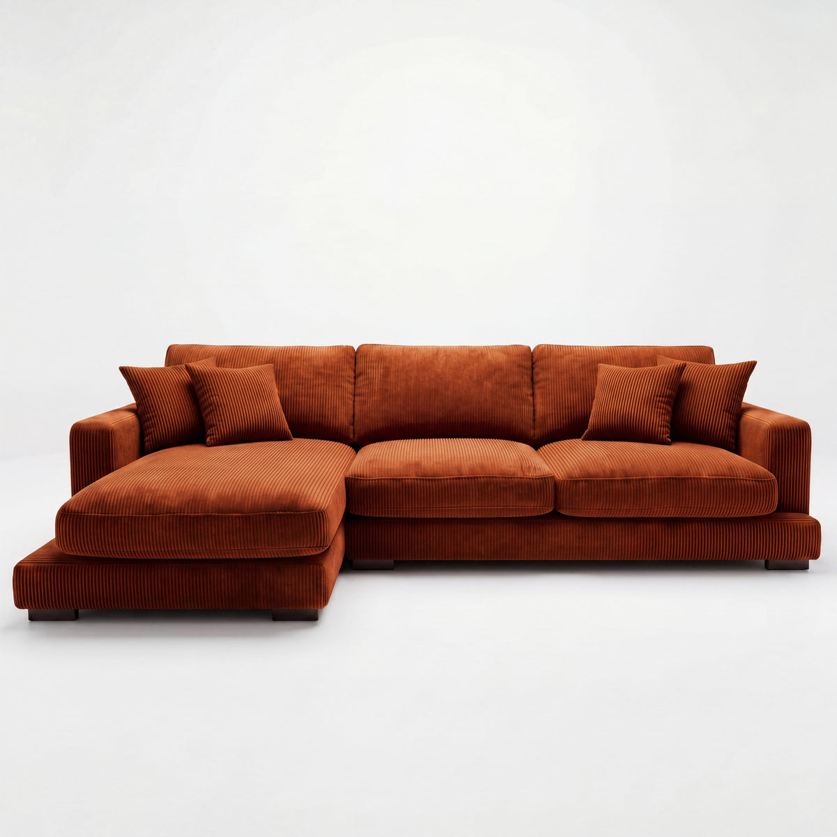 City Chaise Lounge Burnt Orange Corduroy - Front View | Vibe Sofas Australia