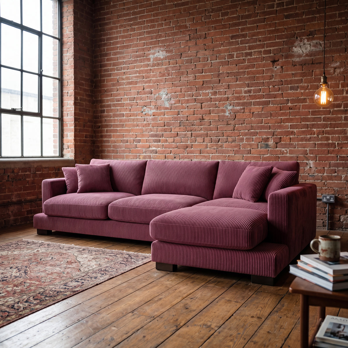 Cloud Chaise Lounge Burgundy Corduroy - Detail View