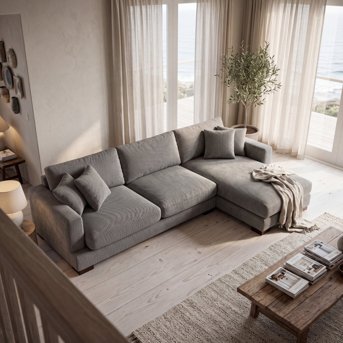 Cloud Chaise Lounge Grey Corduroy - Alternate Angle