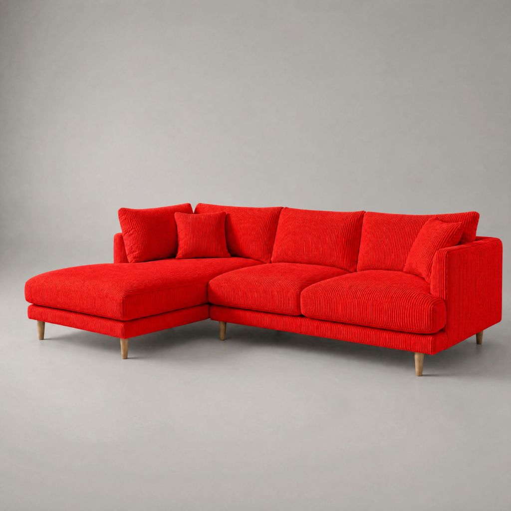 Meadow Chaise Lounge - Samurai Red Corduroy - Front View | Vibe Sofas