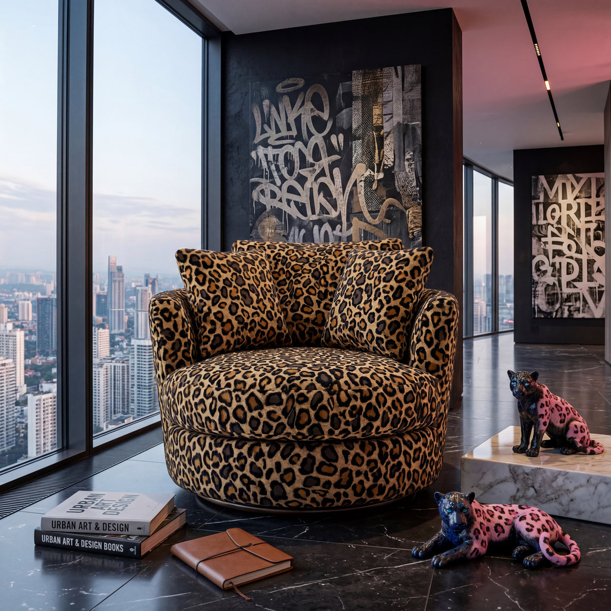 Cuddle Swivel Chair - Leopard - View 12 | Vibe Sofas Australia
