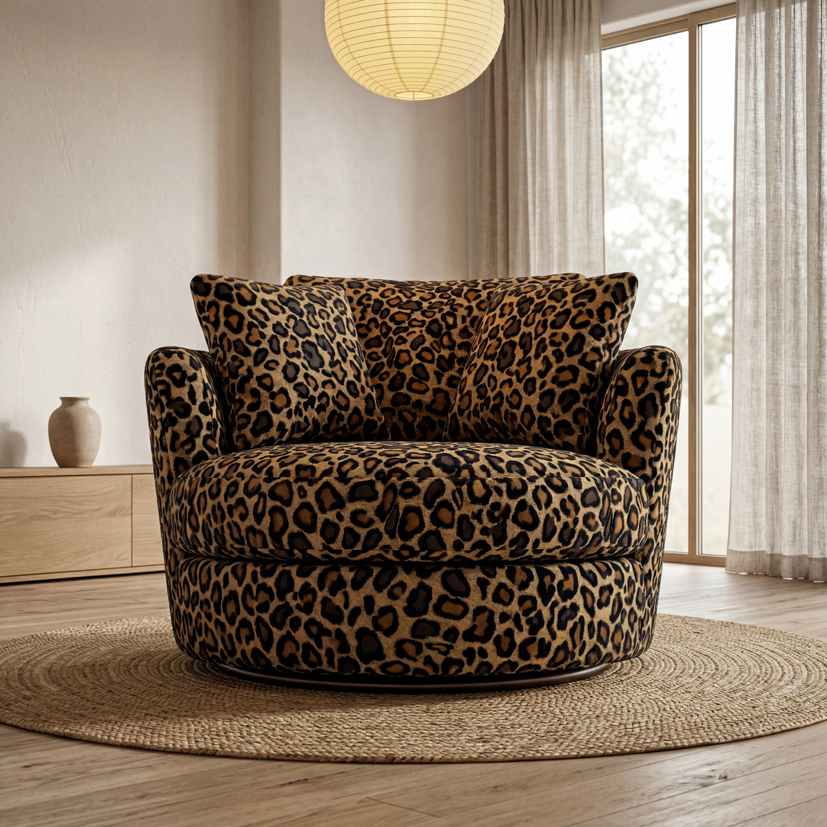 Cuddle Swivel Chair - Leopard - Room Setting | Vibe Sofas Australia