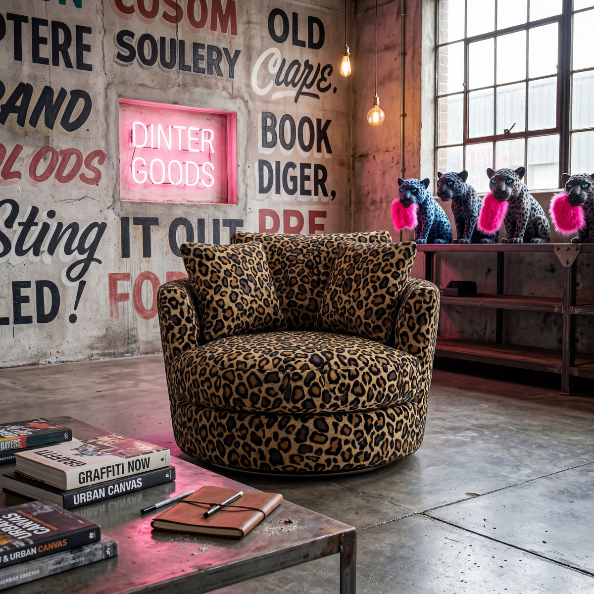 Cuddle Swivel Chair - Leopard - View 9 | Vibe Sofas Australia