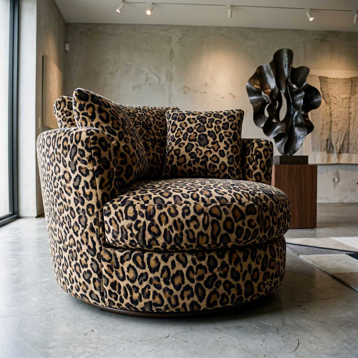 Cuddle Swivel Chair - Leopard - Fabric Detail | Vibe Sofas