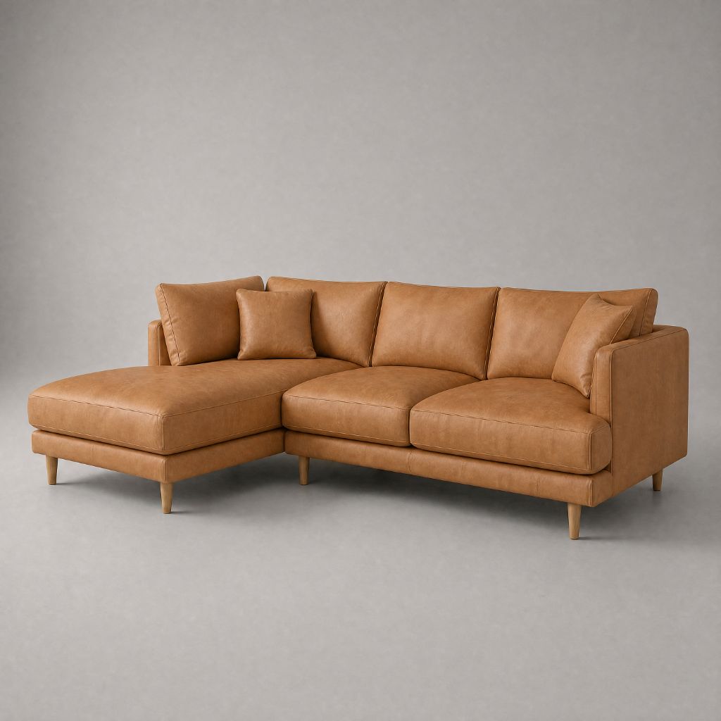 Meadow Chaise Lounge - Tan Leather - Front View | Vibe Sofas